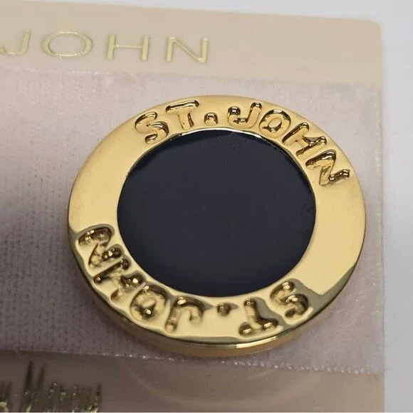 St John Gold Black Enamel Logo Circle Vintage 80s Clip On Earrings - Picture 3 of 8